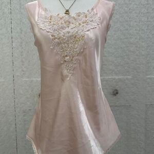 Coquette pink lace beaded tanktop